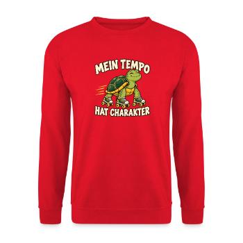 Mein Tempo hat Charakter - Unisex Pullover - Rot - Vorne - Alina (178cm) & Michal (187cm)