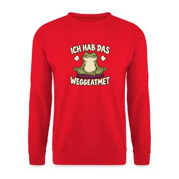 Frosch – Ich hab das weggeatmet - Unisex Pullover - Rot - Vorne - Alina (178cm) & Michal (187cm)