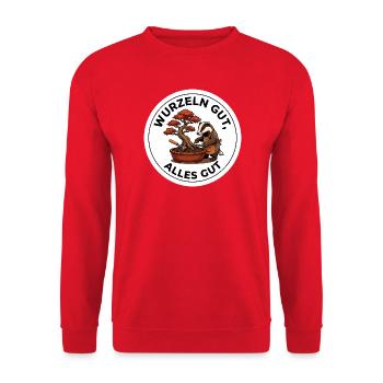 Wurzeln gut Bonsai Pflege T-Shirt - Unisex Pullover - Rot - Vorne - Alina (178cm) & Michal (187cm)