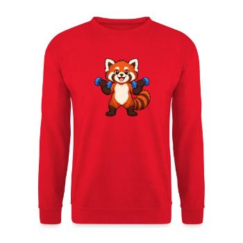 Fitness Red Panda Lifting-Hanteln - Unisex Pullover - Rot - Vorne - Alina (178cm) & Michal (187cm)