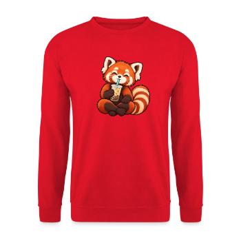 Kreuzbeiniger roter Panda trinkt Bubble Tea - Unisex Pullover - Rot - Vorne - Alina (178cm) & Michal (187cm)