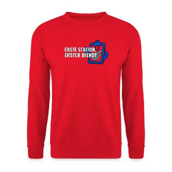 Erster Pflegetag Geschenk für Pflegefachkräfte - Unisex Pullover - Rot - Vorne - Alina (178cm) & Michal (187cm)