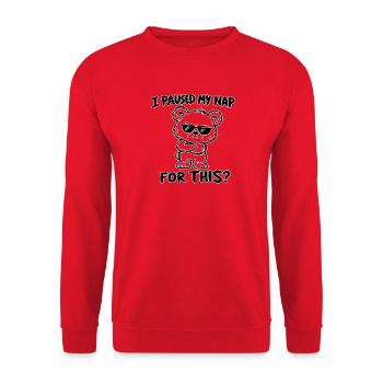 Pause beendet: Nickerchen-Bär - Unisex Pullover - Rot - Vorne - Alina (178cm) & Michal (187cm)