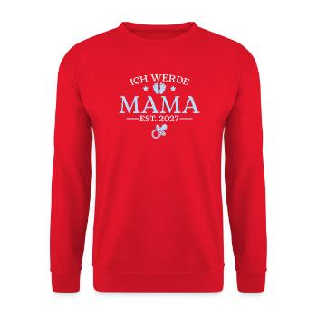 Werdende Mama 2027 Schwangerschaftsankündigung - Unisex Pullover - Rot - Vorne - Alina (178cm) & Michal (187cm)