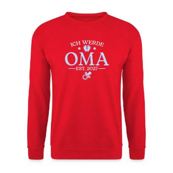 Werdende Oma 2027 Schwangerschaftsankündigung - Unisex Pullover - Rot - Vorne - Alina (178cm) & Michal (187cm)