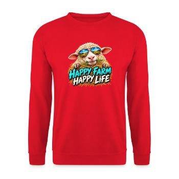 Happy Farm Happy Life: Bauernlaune - Unisex Pullover - Rot - Vorne - Alina (178cm) & Michal (187cm)