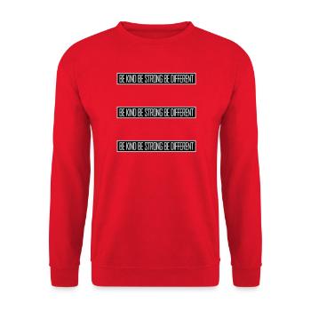Be Kind Be Strong Be Different Spruch Logo Text - Unisex Pullover - Rot - Vorne - Alina (178cm) & Michal (187cm)