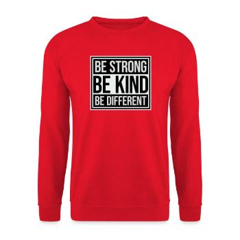 Be Kind Be Strong Be Different Spruch Logo Text - Unisex Pullover - Rot - Vorne - Alina (178cm) & Michal (187cm)