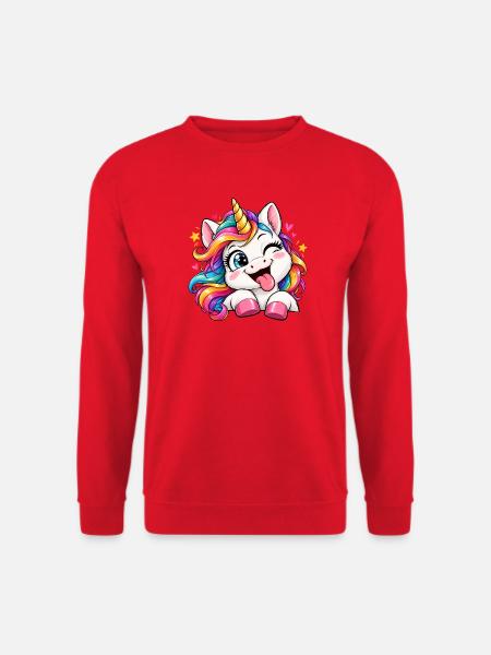 Fröhliches Regenbogen-Einhorn - Unisex Pullover - Rot