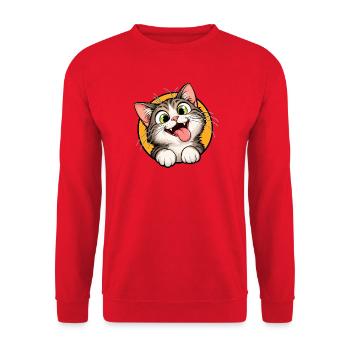 Ungezogenes Kätzchen auf orangefarbenem Hintergrund - Unisex Pullover - Rot - Vorne - Alina (178cm) & Michal (187cm)
