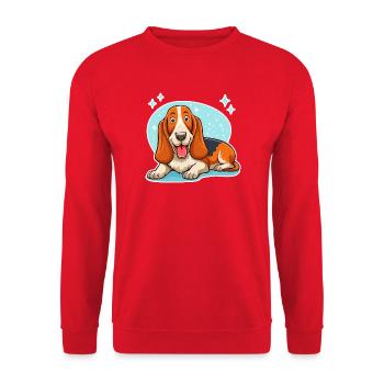 Basset Hound (hellblaue Sterne) - Unisex Pullover - Rot - Vorne - Alina (178cm) & Michal (187cm)