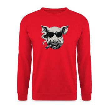 Rauchendes Schwein mit Sonnenbrille - Unisex Pullover - Rot - Vorne - Alina (178cm) & Michal (187cm)