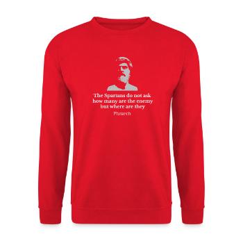 Spartan Resolve Plutarch Zitatporträt - Unisex Pullover - Rot - Vorne - Alina (178cm) & Michal (187cm)
