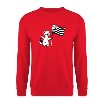 Niedliches bretonisches Hermelin mit Flagge der Bretagne - Unisex Pullover - Rot - Vorne - Alina (178cm) & Michal (187cm)