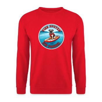 Stand-Up-Paddling Mops Dog-SUP Design - Unisex Pullover - Rot - Vorne - Alina (178cm) & Michal (187cm)