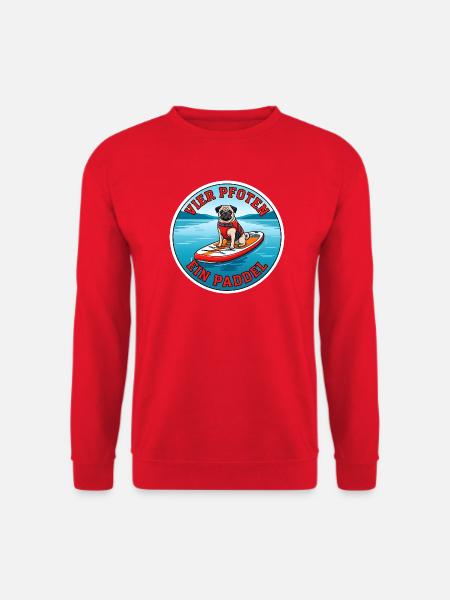 Stand-Up-Paddling Mops Dog-SUP Design - Unisex Pullover - Rot