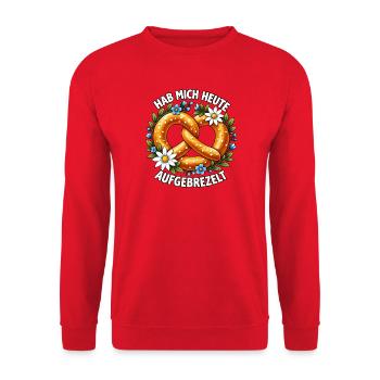 Aufgebrezelt - Unisex Pullover - Rot - Vorne - Alina (178cm) & Michal (187cm)