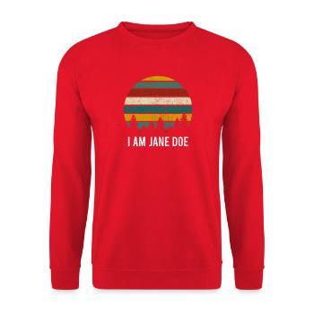 ICH BIN JANE DOE Ich stehe mit Frauen und Unterstützung: Retro - Unisex Pullover - Rot - Vorne - Alina (178cm) & Michal (187cm)