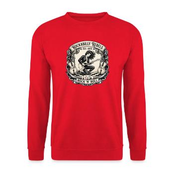 Rockabilly Rebellen 1955 Motiv - Unisex Pullover - Rot - Vorne - Alina (178cm) & Michal (187cm)