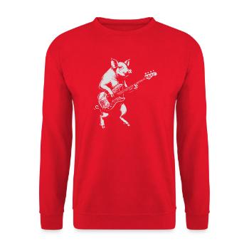 Pig Bassist: Retro Rock - Unisex Pullover - Rot - Vorne - Alina (178cm) & Michal (187cm)