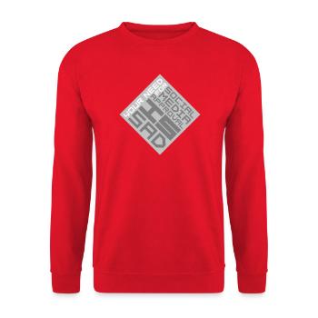 Need for social media approval is sad Spruch Logo - Unisex Pullover - Rot - Vorne - Alina (178cm) & Michal (187cm)