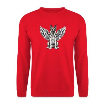 Deutscher Schäferhund Engel Abschied mit Flügeln - Unisex Pullover - Rot - Vorne - Alina (178cm) & Michal (187cm)