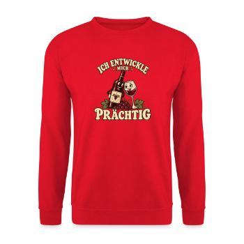 Ich entwickle mich prächtig Wein Retro Design - Unisex Pullover - Rot - Vorne - Alina (178cm) & Michal (187cm)