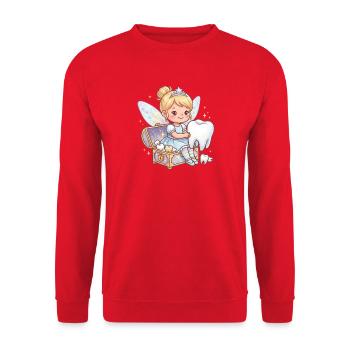 Zahnfee mit Schatztruhe - Unisex Pullover - Rot - Vorne - Alina (178cm) & Michal (187cm)