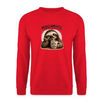 Morgenmuffel Sloth mit Kaffee - Unisex Pullover - Rot - Vorne - Alina (178cm) & Michal (187cm)