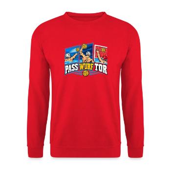 Wasserball Pass Wurf Tor - Unisex Pullover - Rot - Vorne - Alina (178cm) & Michal (187cm)