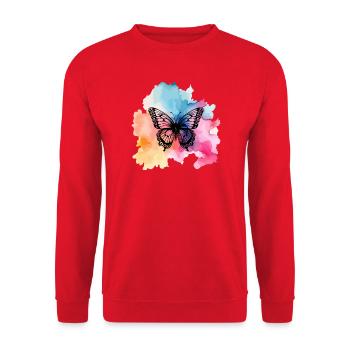 Bunter Schmetterling - Unisex Pullover - Rot - Vorne - Alina (178cm) & Michal (187cm)