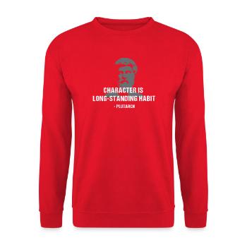 Charakter ist Gewohnheit – Plutarch - Unisex Pullover - Rot - Vorne - Alina (178cm) & Michal (187cm)