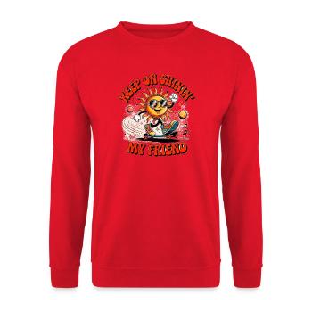 Lächelnde Sonne auf Skateboard - Unisex Pullover - Rot - Vorne - Alina (178cm) & Michal (187cm)