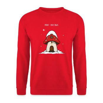 Cozy Christmas Mushroom House - Unisex Pullover - Rot - Vorne - Alina (178cm) & Michal (187cm)