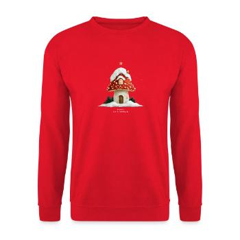 Magical Christmas Mushroom Cottage - Unisex Pullover - Rot - Vorne - Alina (178cm) & Michal (187cm)