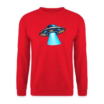 UFO Lichtstrahl Alien-Design - Unisex Pullover - Rot - Vorne - Alina (178cm) & Michal (187cm)