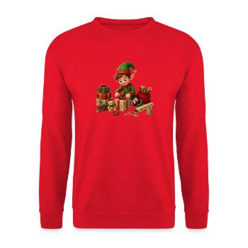 Elfen, der Weihnachten und Geschenke einpackt - Unisex Pullover - Rot - Vorne - Alina (178cm) & Michal (187cm)