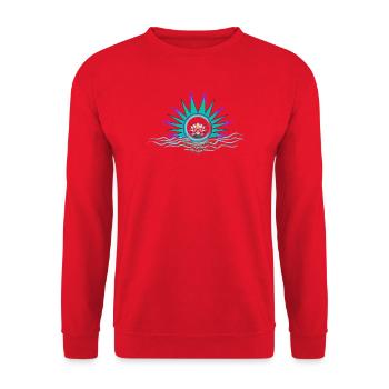 Lotus im Kreis mit Wasserwellen - Unisex Pullover - Rot - Vorne - Alina (178cm) & Michal (187cm)