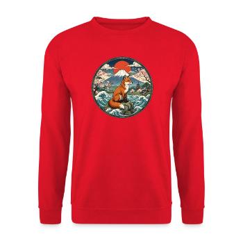 Fuchs vor dem Fuji - Unisex Pullover - Rot - Vorne - Alina (178cm) & Michal (187cm)
