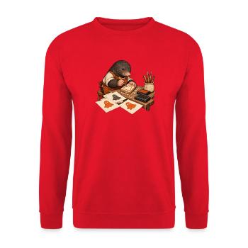 Maulwurf schnitzt einen Geisterstempel - Unisex Pullover - Rot - Vorne - Alina (178cm) & Michal (187cm)