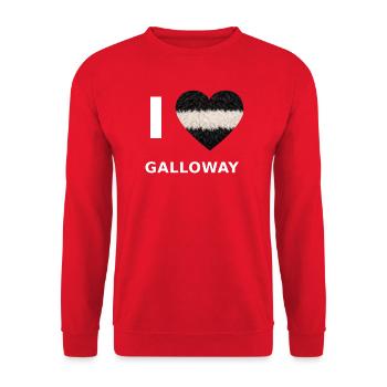 I Love Galloway – Herz für Galloway-Fans - Unisex Pullover - Rot - Vorne - Alina (178cm) & Michal (187cm)