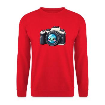 Kawaii Kamera Blickfang - Unisex Pullover - Rot - Vorne - Alina (178cm) & Michal (187cm)