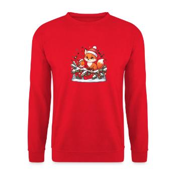 Winterfuchs und Rotkehlchen auf Zweigzauber - Unisex Pullover - Rot - Vorne - Alina (178cm) & Michal (187cm)