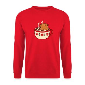 Kuschel-Bär im Kakao-Becher - Unisex Pullover - Rot - Vorne - Alina (178cm) & Michal (187cm)