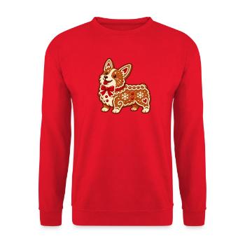 Lebkuchen-Corgi mit Schleife - Unisex Pullover - Rot - Vorne - Alina (178cm) & Michal (187cm)