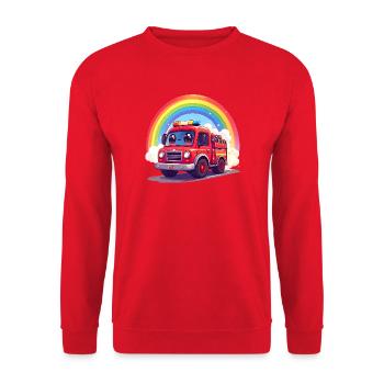 Kawaii Feuerwehr mit Regenbogen und Rauch Shirt - Unisex Pullover - Rot - Vorne - Alina (178cm) & Michal (187cm)
