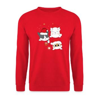Katzen im Weihnachtsglanz - Unisex Pullover - Rot - Vorne - Alina (178cm) & Michal (187cm)
