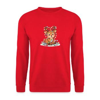 Weihnachtsrentier mit Lichtern - Unisex Pullover - Rot - Vorne - Alina (178cm) & Michal (187cm)