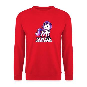 Eigenwilliges Einhorn - Unisex Pullover - Rot - Vorne - Alina (178cm) & Michal (187cm)