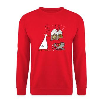 Weihnachtliche Gans  - Unisex Pullover - Rot - Vorne - Alina (178cm) & Michal (187cm)